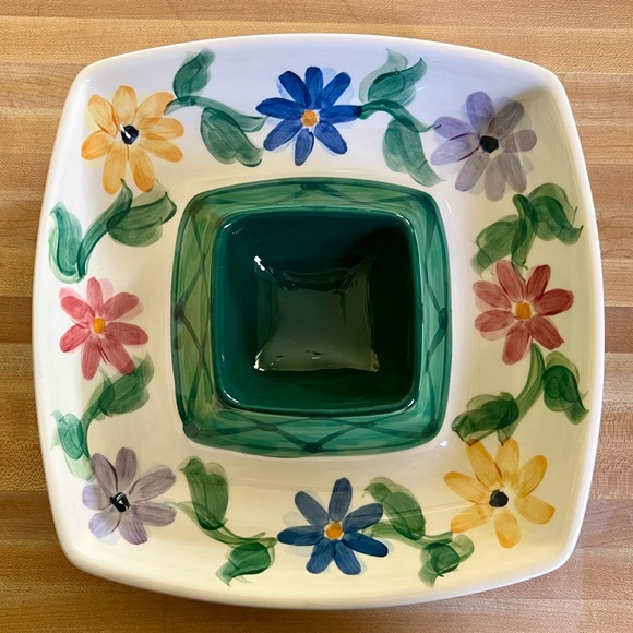 Gail Pittman Daisy Chain 9" Chip and Dip Server Hand Painted Vintage 1993/95 EUC - Picture 5 of 8